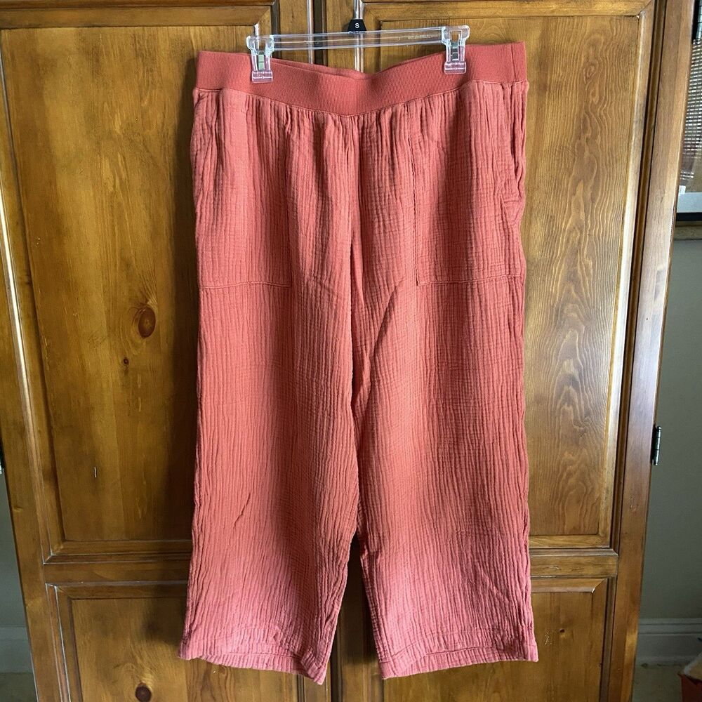 J. Jill Cotton Gauze Straight Leg Crops Pants Size XL Burnt Orange Flowy Beachy - Picture 1 of 11